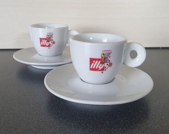 Illy espresso cups and saucers (2), Memphis Pop Art cups by James Rosenquist, 1995, IPA Italy