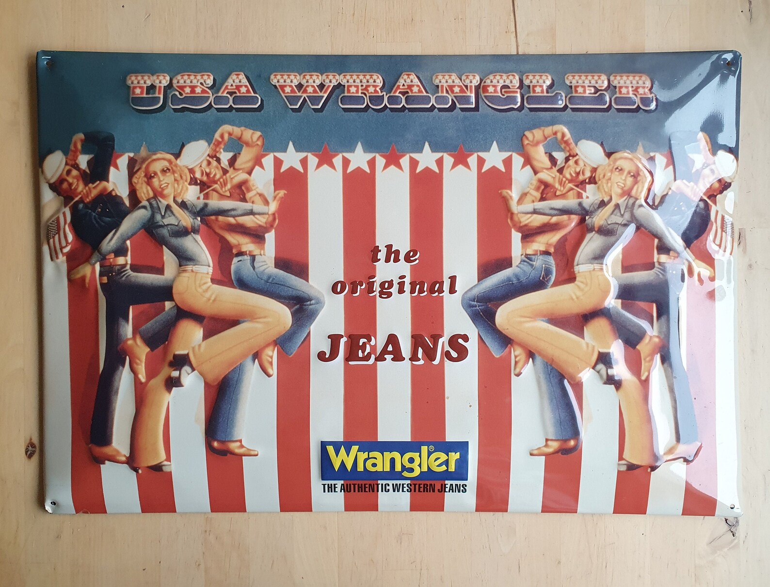Vintage metal sign Wrangler Jeans advertising sign with | Etsy