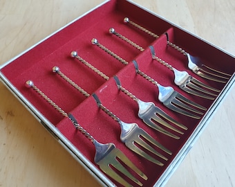 Silver plated pastry forks, set of 6 in original box, Douwe Egberts, Margriet magazine