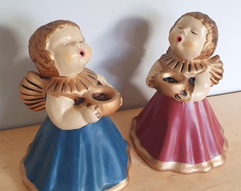 Bozner Thun Angels (2): BIG handpainted ceramic Angel Singers, candle holders for Christmas, Bolzano Italy