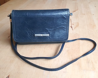 Vintage shoulder bag, blue leather, lovely small 80s purse