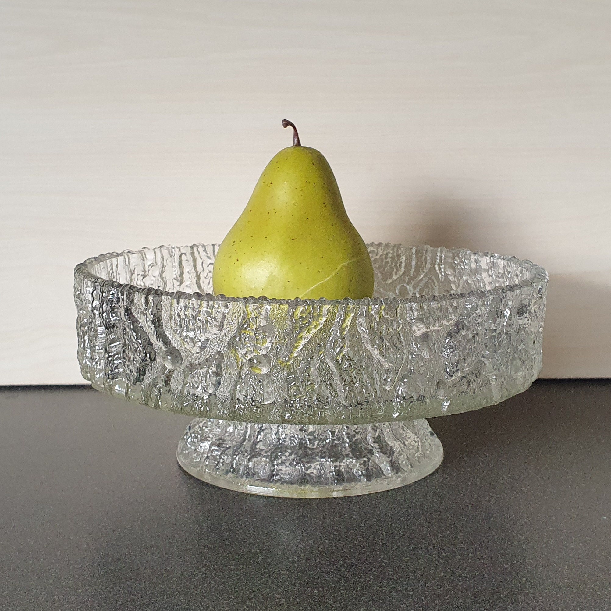 Vintage Brutalist Pressed Glass Footed Bowl, 1960s