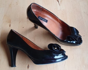 Vintage Paul Green patent leather shoes, size 5.5 (UK), peep toe, high heels