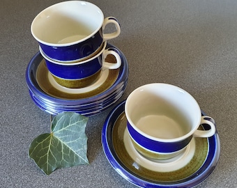 Rörstrand Elisabeth small cups and saucers (set of 3) plus 3 extra saucers, Marianne Westman, hand painted