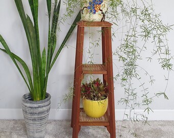 Art nouveau plant stand with viennese woven wicker, 3 levels