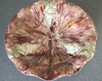 Vintage footed bowl with grapes, Jasba Keramik, made in West Germany, 1950s drip glaze