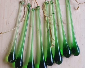 Handgemachte grüne Glas Weihnachtseiszapfen - Vintage Ornament 8er Set