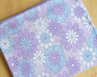 Vintage 70s  flannel bed sheet, single, lilac and purple flower power