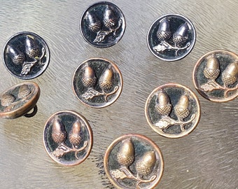 Bottoni vintage in metallo con ghiande, 13 mm, per set da 9 pezzi