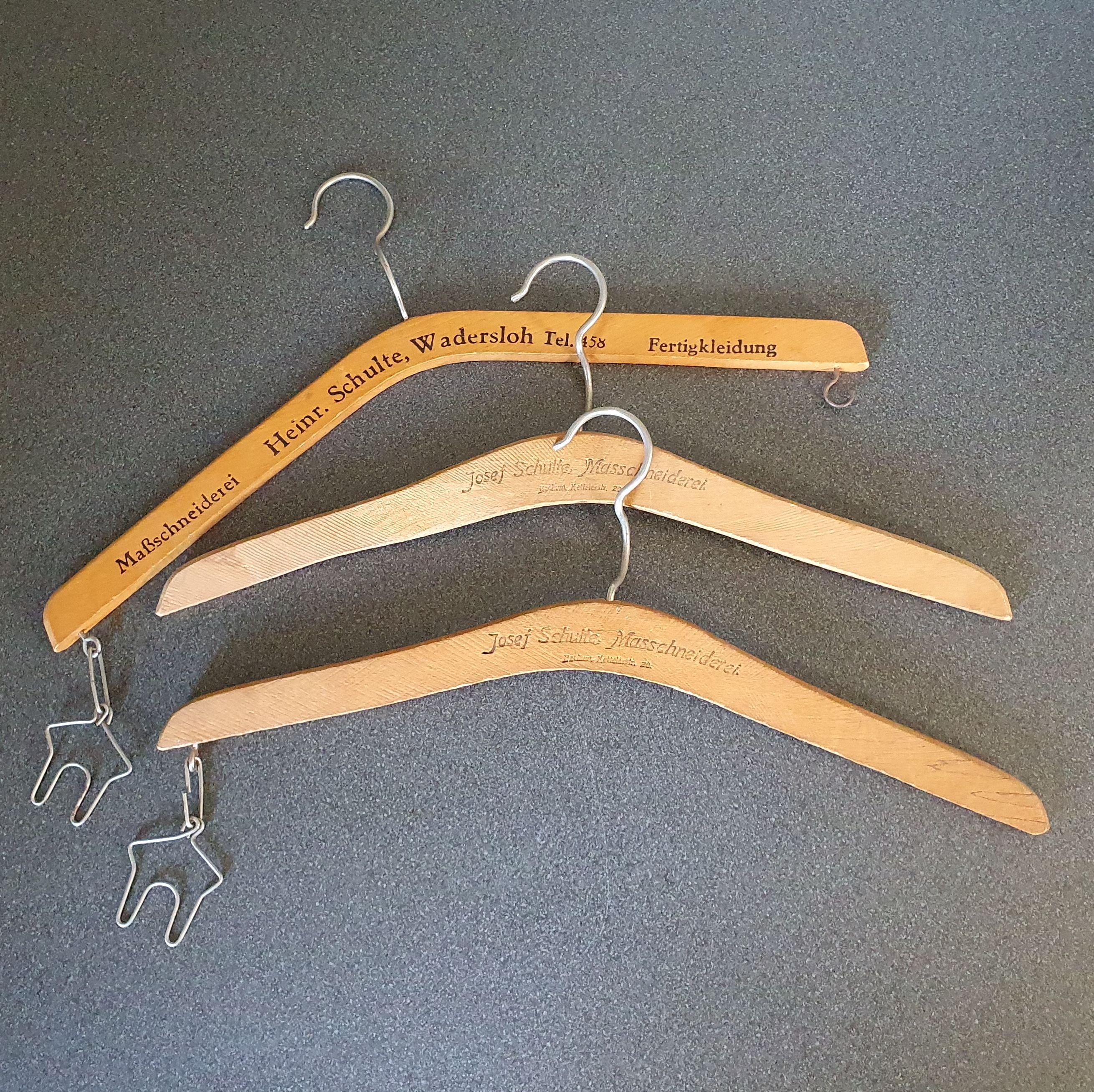 Vintage Wooden Coat Hangers (3), With Printed Advertising, Germany