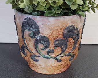 Vintage Fat Lava Planter: Brown Beige Mottled Ceramic, W. Germany 1960s