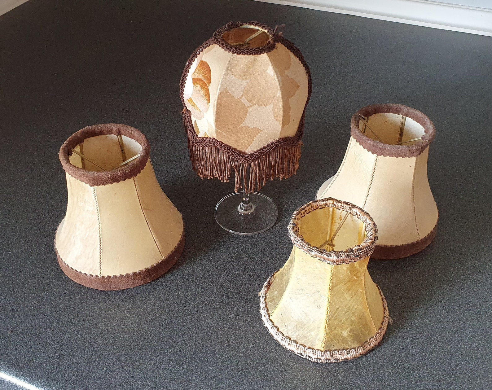 Small vintage lamp shades set of 4 leather and fringed Etsy