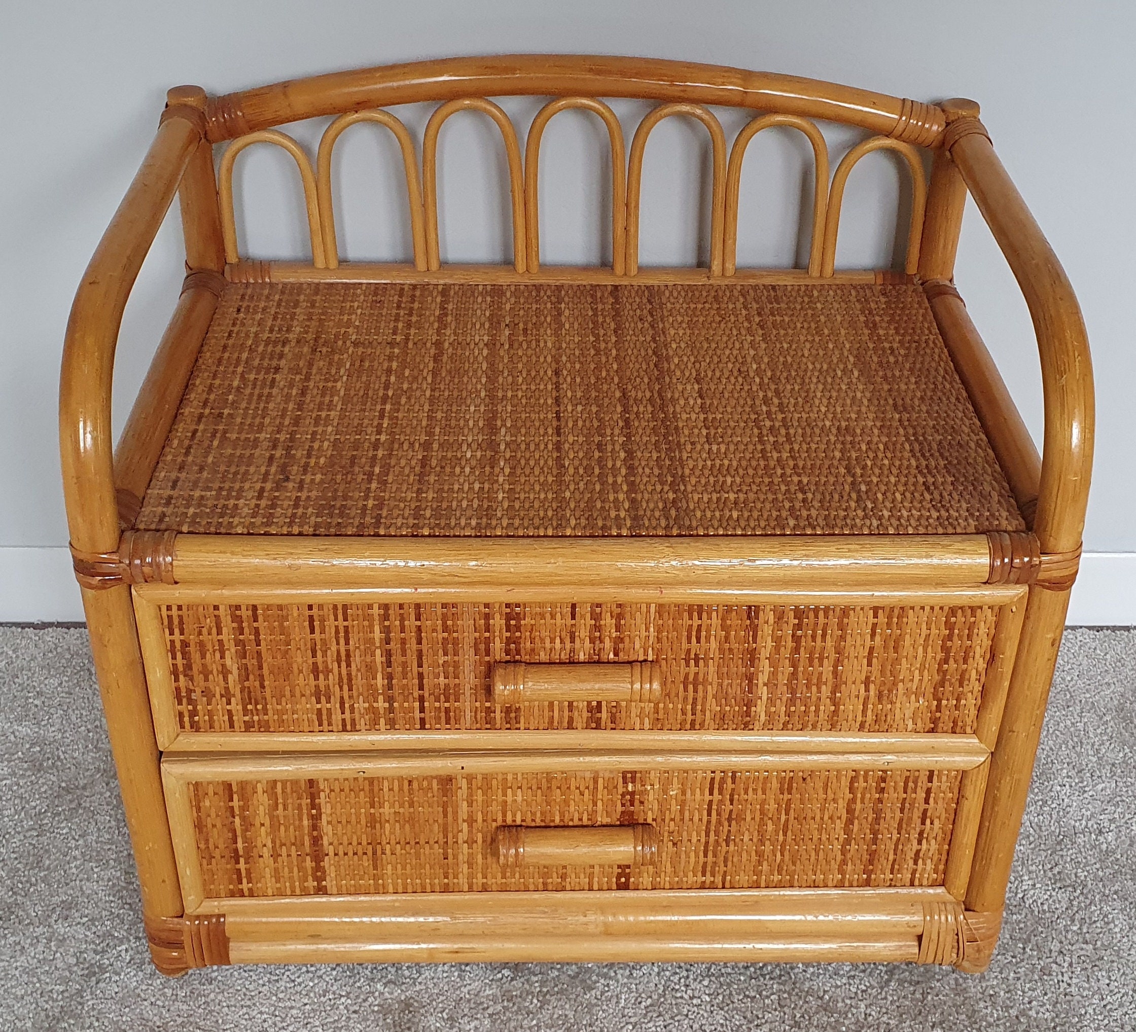Bamboo nightstand with drawers wicker rattan Etsy