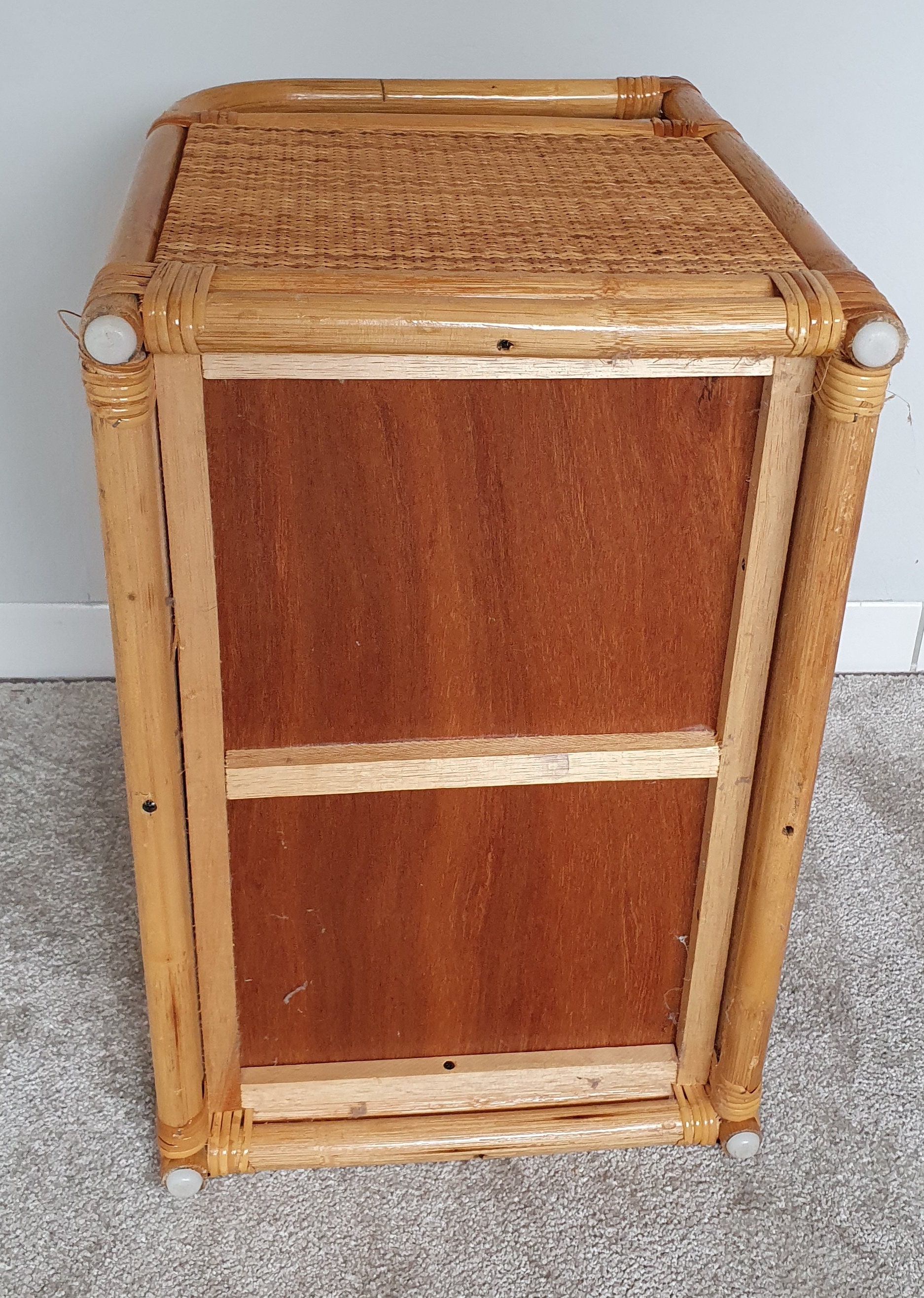 Bamboo nightstand with drawers wicker rattan Etsy