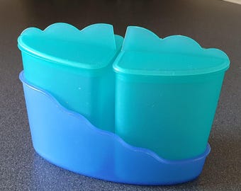 Vintage Tupperware Expressions, set of 2 small jars in a caddy, Tupperware 3135
