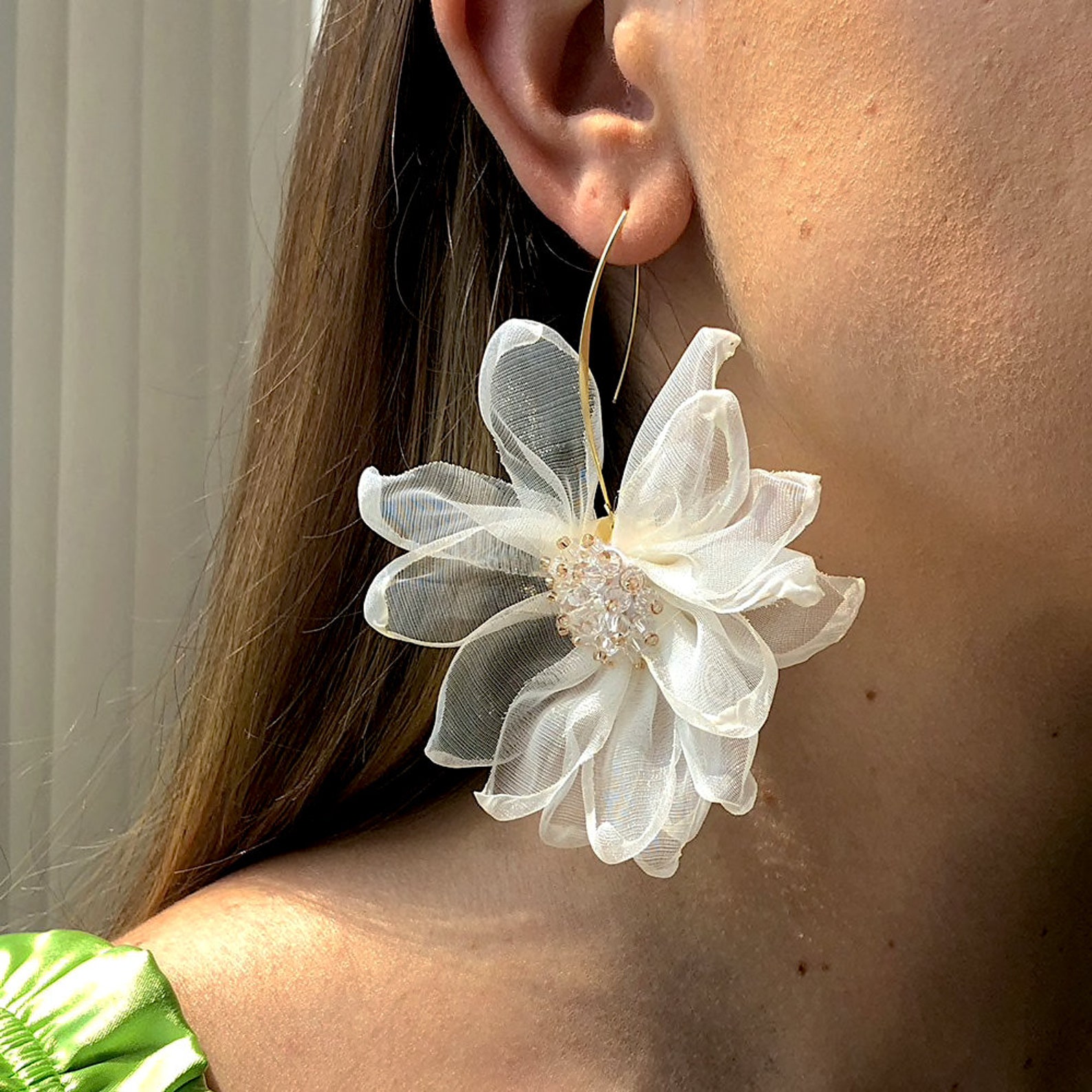 Flower Fabric Earrings White Flower Bridal Earring Gift for Etsy
