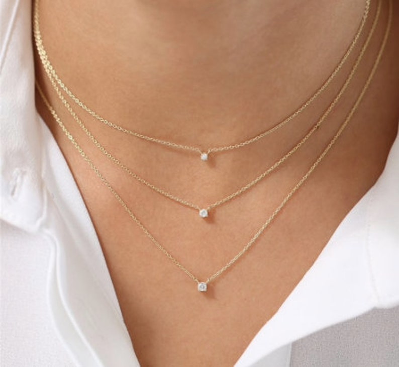 Gold Dainty Necklace Simple Chain Necklace Solitaire Etsy