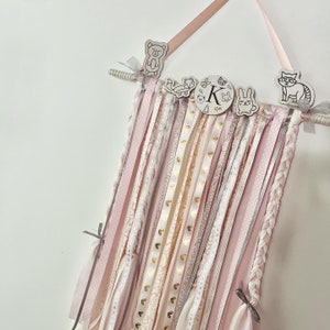 Bow Holder Nursery Decor, Macrame Bow Holder, Personalized Boho Hair Bow Organizer forest animals bow holder Hair bow hanger Hair bow holder