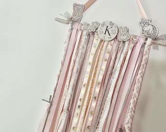 Bow Holder Nursery Decor, Macrame Bow Holder, Personalized Boho Hair Bow Organizer forest animals bow holder Hair bow hanger Hair bow holder