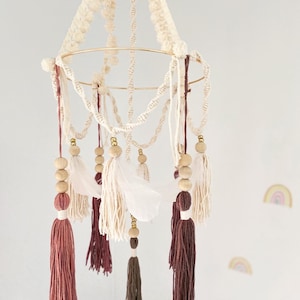 Macrame Baby Mobile, boho kinderkamer decor, wieg mobiel, macrame kroonluchter, macrame lamp, baby mobiel, macrame plafond hangen, kwast mobiel