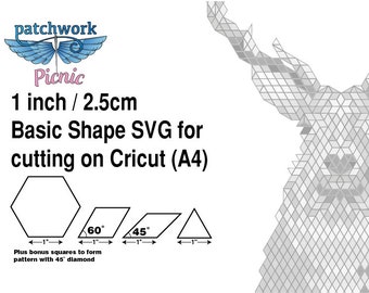 A4 - 1" EPP Diamonds & hexagon (2.5cm) modelli stampabili per EPP - Download SVG - Per Cricut
