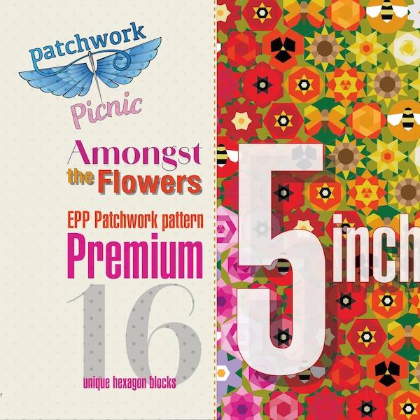 Amongst the Flowers 5 inch Premium English Paper Piecing Pattern - PDF download