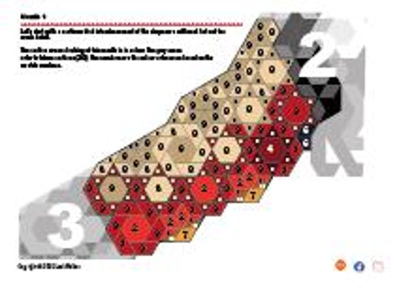 Puede incluir: Un dise&ntilde;o geom&eacute;trico con formas hexagonales en tonos rojos, beige y marr&oacute;n, dispuestas en diagonal. Los n&uacute;meros est&aacute;n impresos dentro de las formas. El texto en la esquina superior izquierda describe el dise&ntilde;o. Los n&uacute;meros 2 y 3 son visibles.