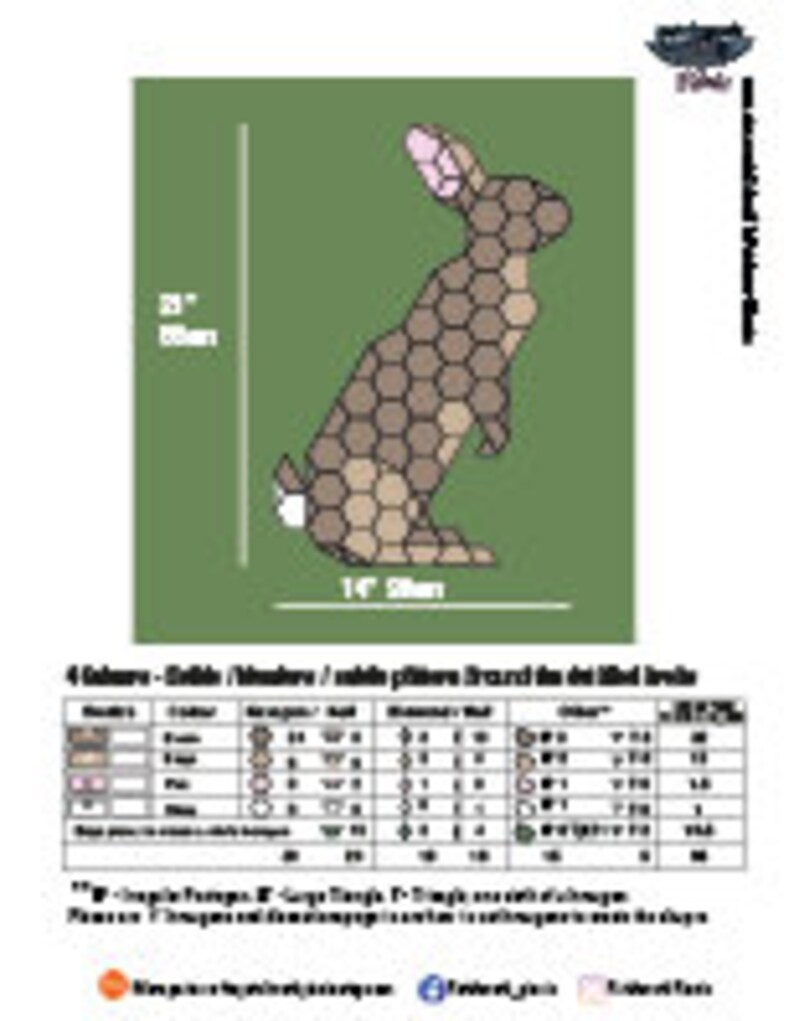 Pode incluir: Um padr&atilde;o de ponto cruz de um coelho castanho e bege com 4 cores: sela, castanho, sable e branco. O padr&atilde;o tem 14 polegadas de largura e 22 polegadas de altura. O padr&atilde;o inclui uma tabela com o n&uacute;mero de pontos para cada cor.
