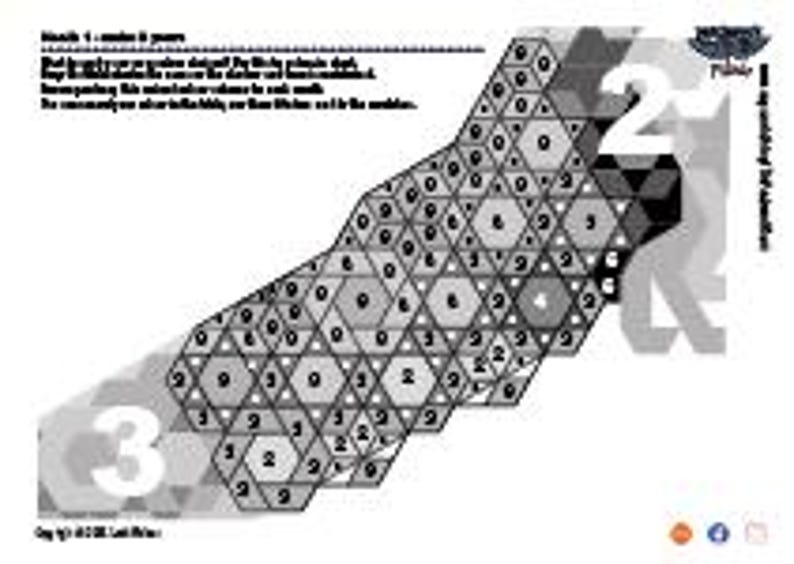 Pu&ograve; includere: Un puzzle in bianco e nero con forme geometriche e numeri. Il puzzle &egrave; intitolato "Match 1 solves 8 years" e include il testo "by Ludo Art Atelier". I numeri 2 e 3 sono ben visibili.