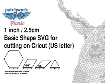 US Letter 1” EPP Diamonds & hexagon (2.5cm) printable templates for EPP  - svg  Download - For Cricut