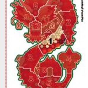 Puede incluir: Ilustraci&oacute;n de un drag&oacute;n rojo con forma de colorear por n&uacute;meros, con secciones numeradas. El drag&oacute;n tiene un dise&ntilde;o detallado con un contorno verde y el texto "March 1" en la parte superior izquierda. La imagen incluye el texto "Copyright 2024 Lori Nelson".