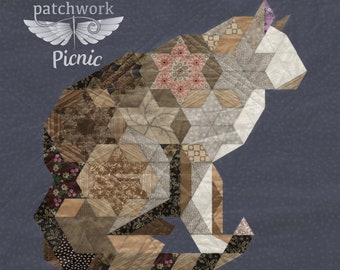 Padrão de patchwork EPP Cat 'Sitting Jeremy' PDF - download digital