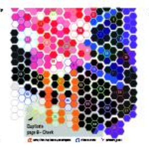 Pu&ograve; includere: Un mosaico di piastrelle esagonali colorate con piastrelle nere, bianche, rosa, rosse, arancioni, blu, verdi e viola. Le piastrelle sono disposte in uno schema geometrico.