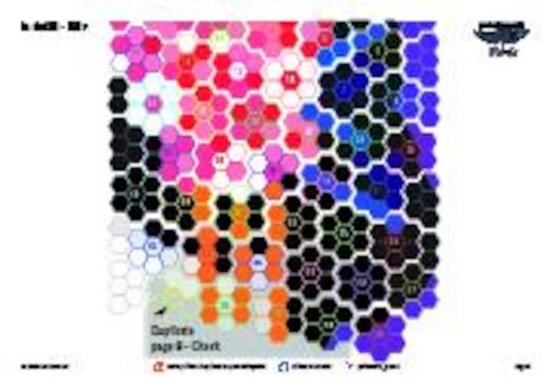 Pu&ograve; includere: Un mosaico di piastrelle esagonali colorate con piastrelle nere, bianche, rosa, rosse, arancioni, blu, verdi e viola. Le piastrelle sono disposte in uno schema geometrico.