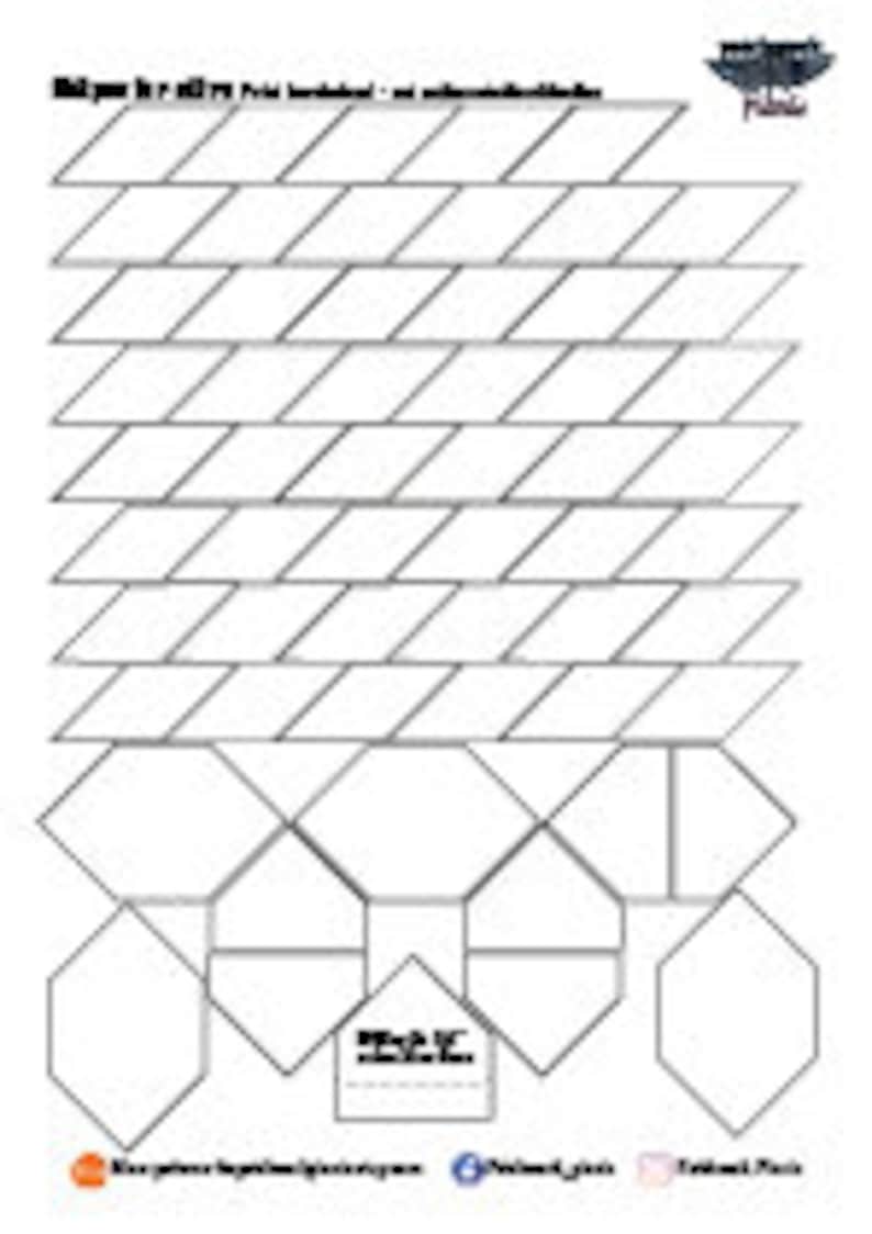 Op de afbeelding: Een printbaar werkblad met een raster van ruitvormige vormen. Het werkblad heeft de titel "Roll Space for all the Free Variables: een inleiding tot shaders".