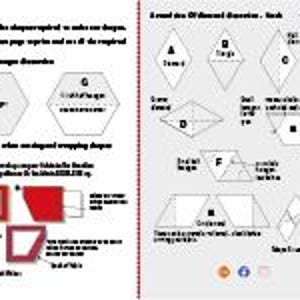 Puede incluir: Un diagrama blanco y rojo con formas geom&eacute;tricas y texto. El lado izquierdo presenta un hex&aacute;gono y una forma con interior rojo. El lado derecho muestra varias formas de rombos y trapecios con etiquetas. El texto explica c&oacute;mo hacer formas.