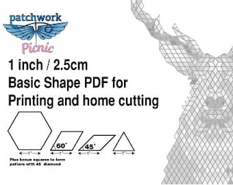 1” EPP Diamanten & Hexagon (2,5cm) druckbare Vorlagen für EPP - PDF Download - Ideal für Anfänger