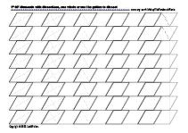 Pu&ograve; includere: Un diagramma in bianco e nero di una serie di parallelogrammi disposti in righe e colonne. Il diagramma include testo in alto e in basso, con una scala simile a un righello in alto. I parallelogrammi sono delineati con sottili linee nere.