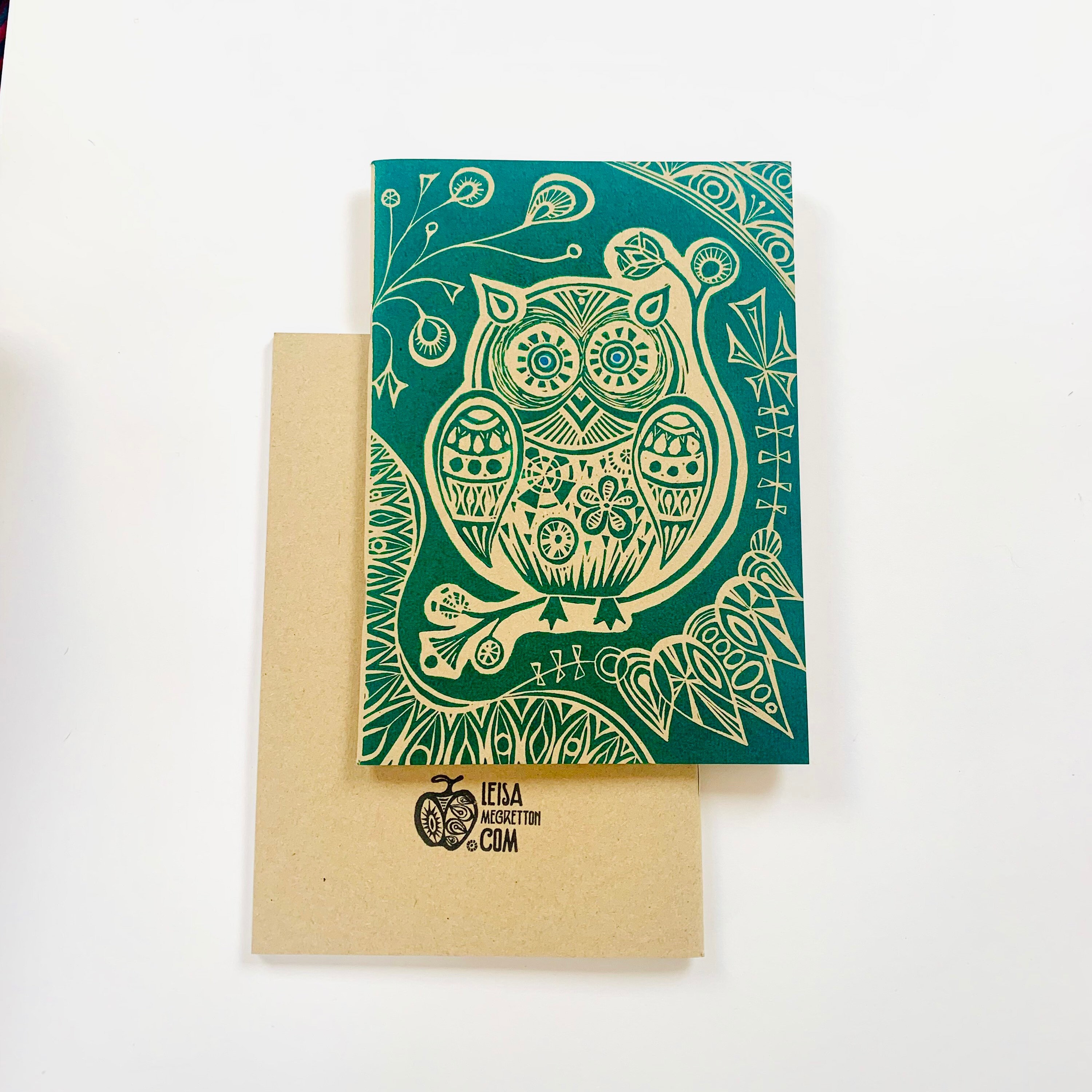 Hand printed owl notebook, hand printed owl sketchbook, A5 notebook, A5 sketchbook, owl gift, lino c