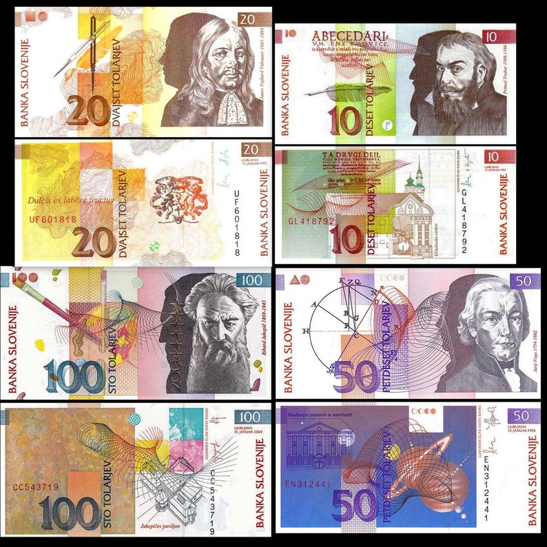 Slovenia 10 20 50 100 Tolarjev Paper Money UNC