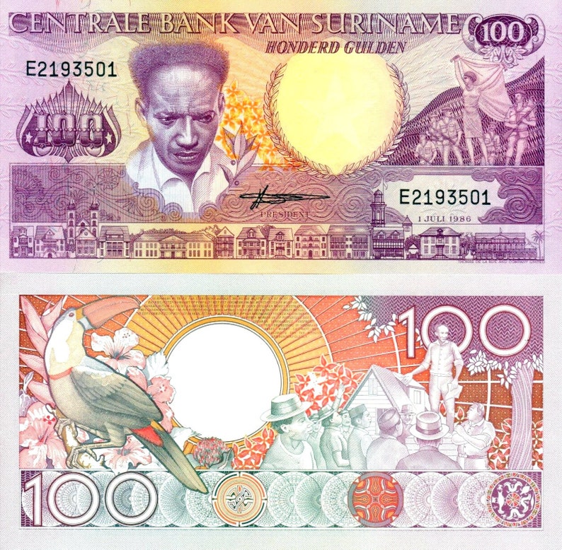 100 Gulden Suriname 1986 Banknote UNC