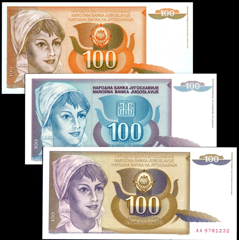 50 UNC set 10 5 SERBIA YUGOSLAVIA 100 Dinara issue 1993-6 pc 2 1
