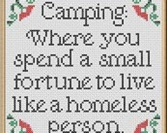 Homeless Camping Cross Stitch Pattern PDF - Camping Embroidery