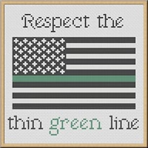 Thin Green Line Cross Stitch Pattern PDF - Respect Our Border Patrol Agents Embroidery