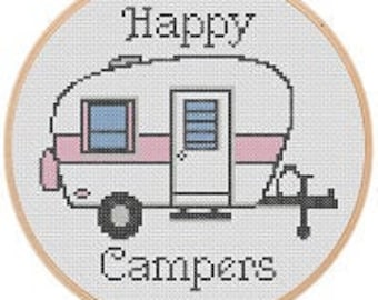 Happy Campers Cross Stitch Pattern PDF - Camping Embroidery