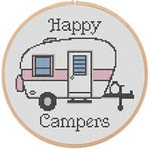 Happy Campers Cross Stitch Pattern PDF - Camping Embroidery