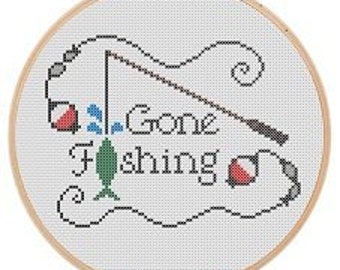 Gone Fishing Cross Stitch Pattern PDF - Fishing Embroidery