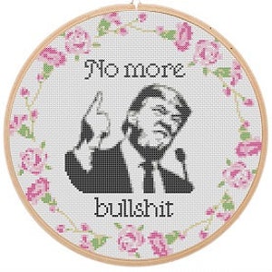 No More BS Cross Stitch Pattern PDF - Trump 2020 MAGA Embroidery