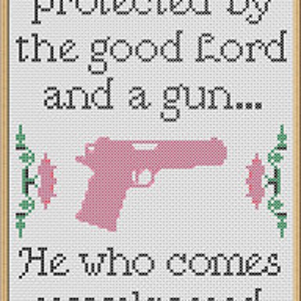 Welcome Cross Stitch Pattern PDF - Welcome Gun Rifle Firearm Embroidery