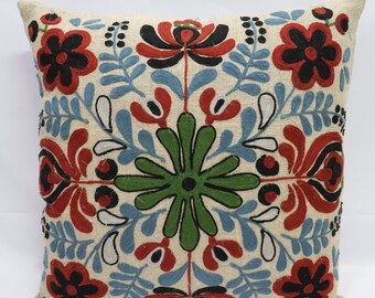 natural linen,  hand embroidery, multicolor.